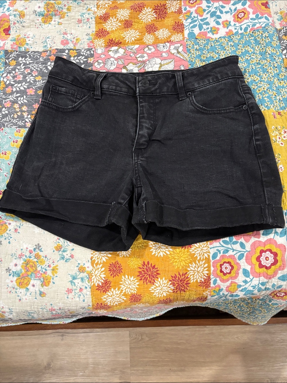 Time and Tru Black Rolled-Hem Denim Shorts